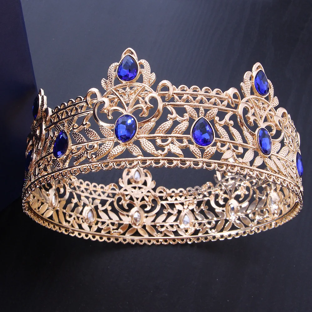 

Тиары-короны в барочном стиле, диадемы круглой формы с кристаллами королевской королевы, короля, для банкета, торжества, свадебного костюма, ювелирные изделия для волос