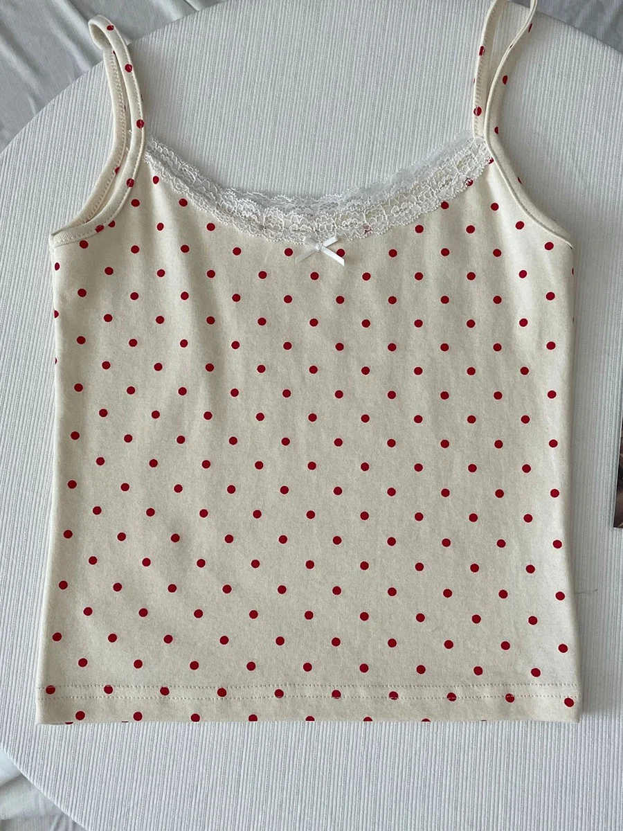Floral Eyelet Lace-Trim Bow Tank Top - Women's Slim Cotton Camisole