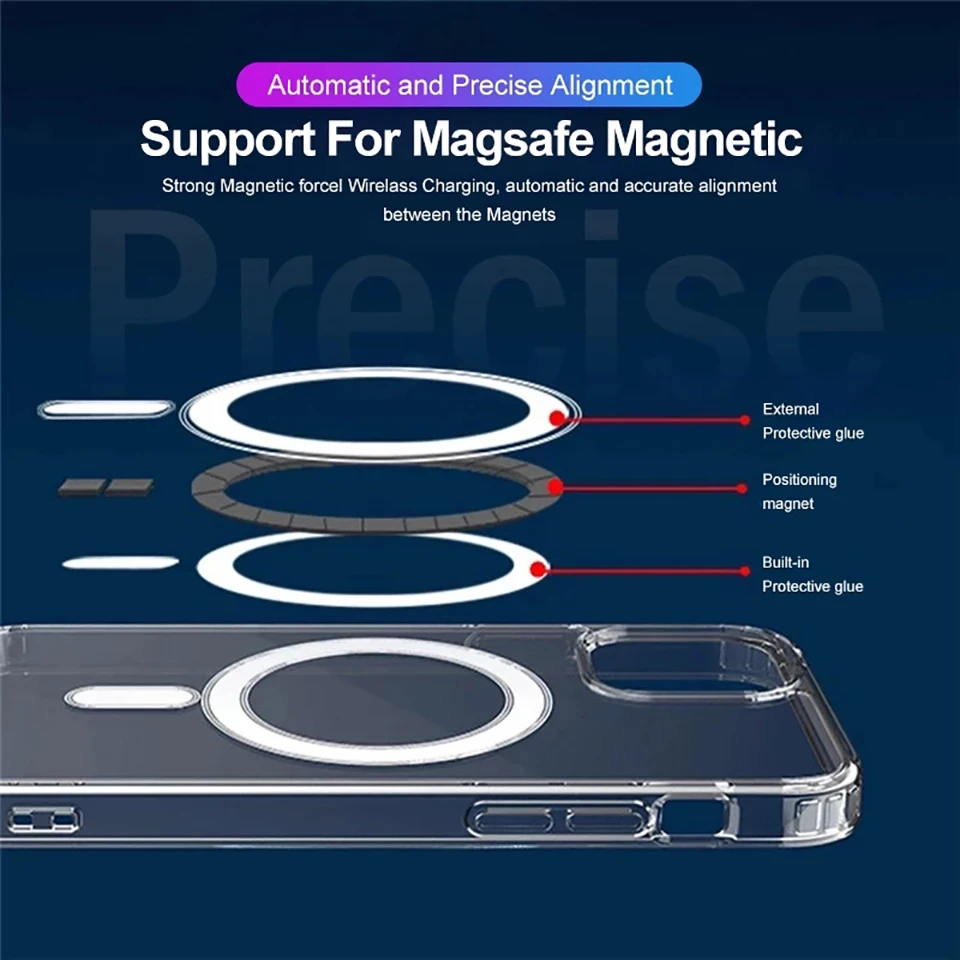 best buy magsafe charger 2in1 For Magsafe Wireless Charging Magnetic Transparent Case For iPhone 12 11 13 Pro XS Max Leather Card Holder X XR 8 7 Plus SE MagSafe Charger