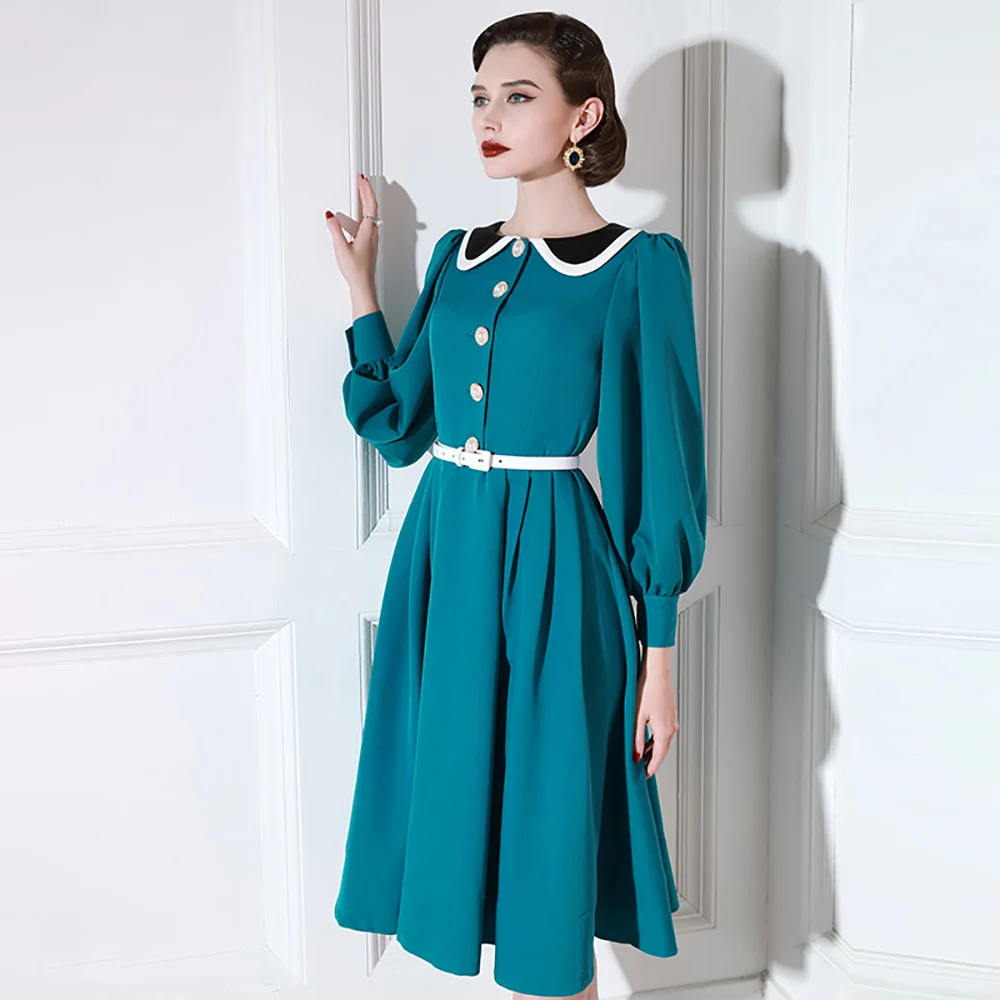 

High End Celebrity Dress Women'S Dress New European And American Retro Doll Collar With Thin Waist