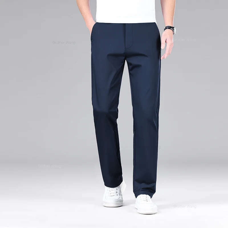 Classic Style Men's Cotton Elastic Casual Pants No Iron Anti-wrinkle Solid Color Business Straight Trousers Brand Clothes 4