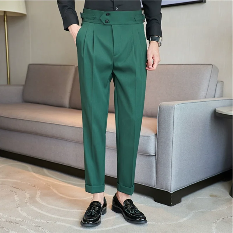 British Style Autumn Solid High Waist business pants suit pants men pants Men Formal Pants Slim Fit Business Casual Suit Pants Hommes