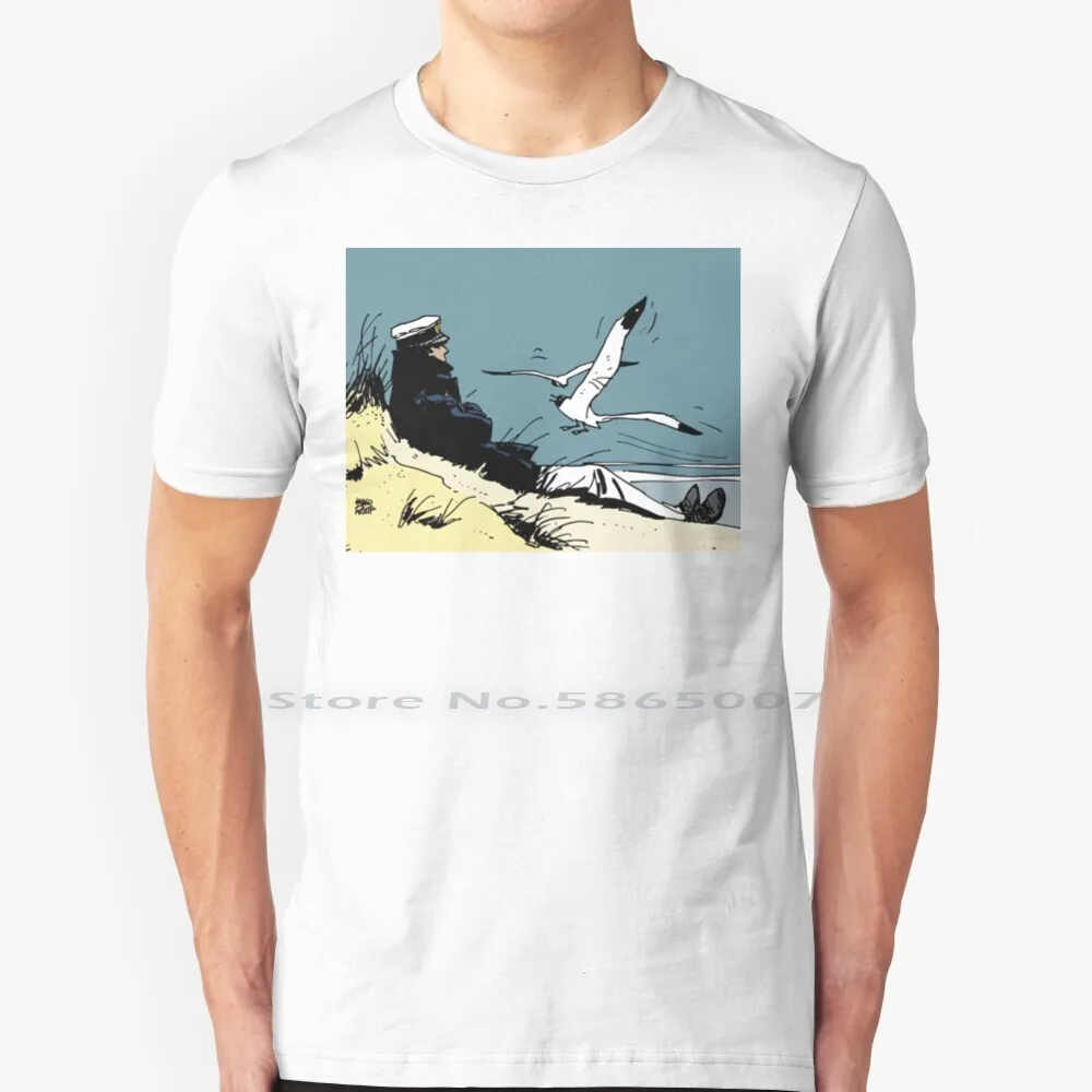 Corto Malta On The Shore T Shirt 100% Cotone Corto Malta Captain Beach Adventutre Comic Fisherman Sand Seagull Boat Chilling