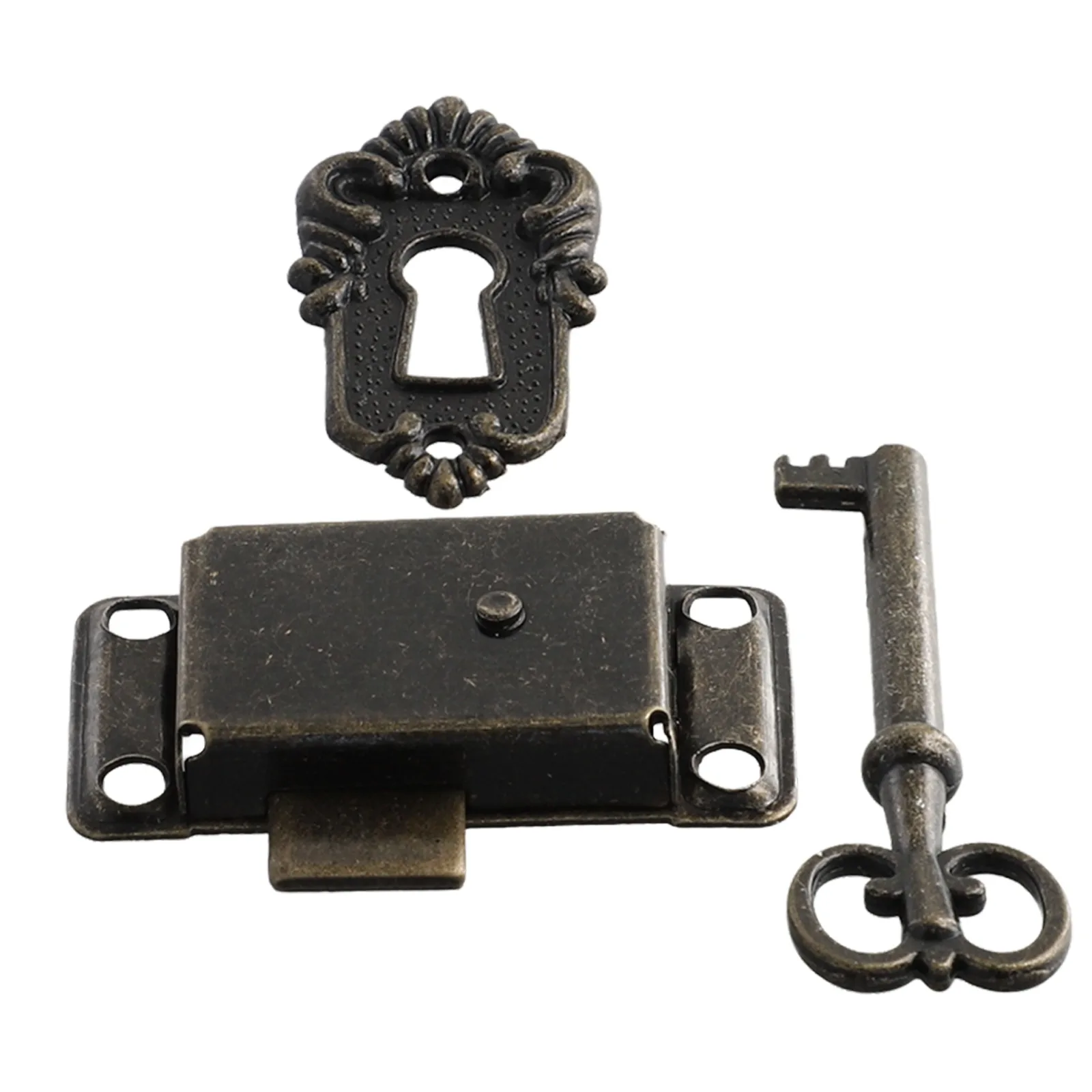 3pcs Antique Door Lock Drawer Jewelry Box Cabinet Wardrobe Cupboard Door Lock Set Lock Body Key Decorative Sheet Home Hardware