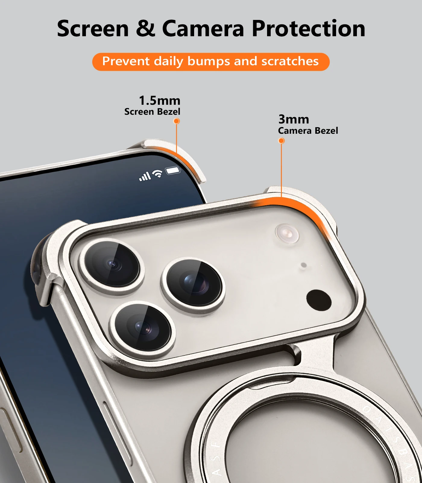 Eary Minimalist Phone Case for iPhone 17 Pro Max 17 Air 360°Rotate Stand Aluminum Metal Frameless Protective Shockproof Bumper