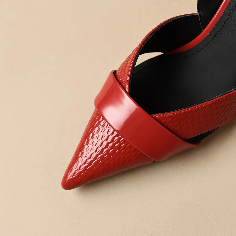 Brand Genuine Leather Pointed Toe Slingback Kitten Heel Sandals Women Stiletto High Heels Summer Designer Party