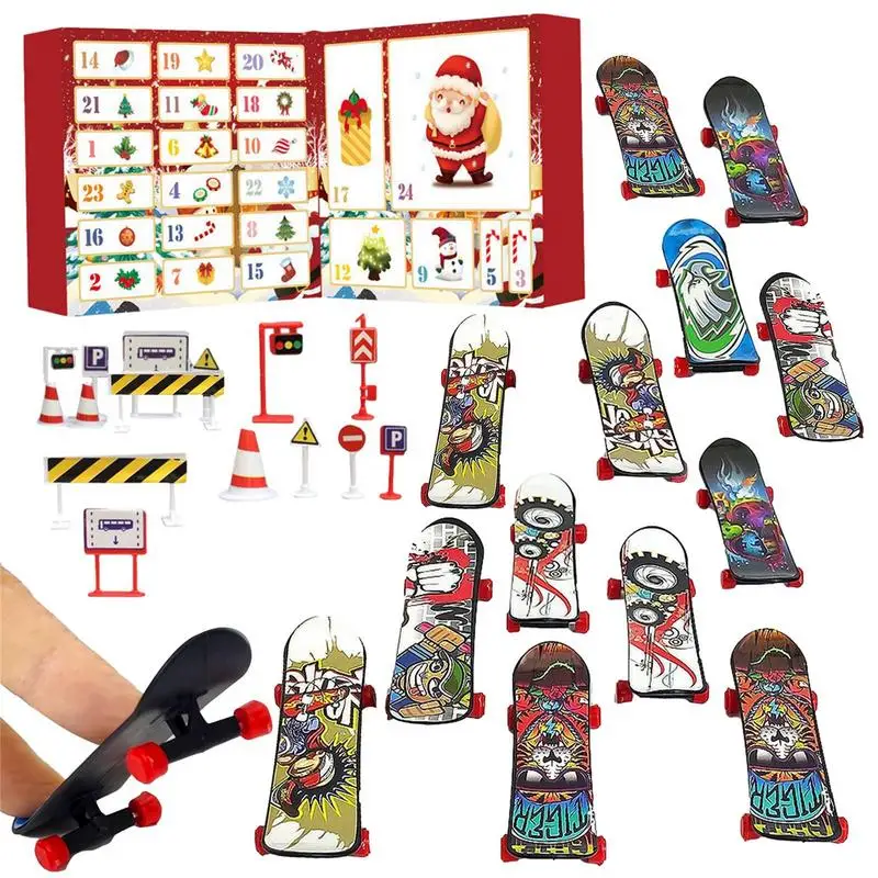 Finger Skateboard Christmas Advent Calendar 24 Days Countdown Calendar Finger Skateboard Toys Set Surprise Blind Box Kids