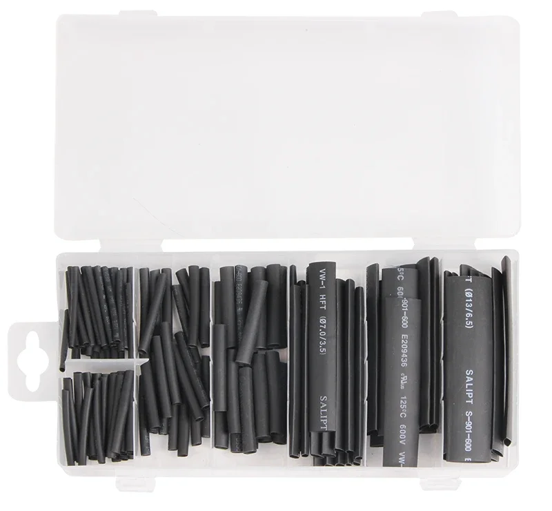 VTN1023 127pc Heat Shrink Tubing Assortment Black 7-Size Industrial Shrink Tubes 2mm-13mm