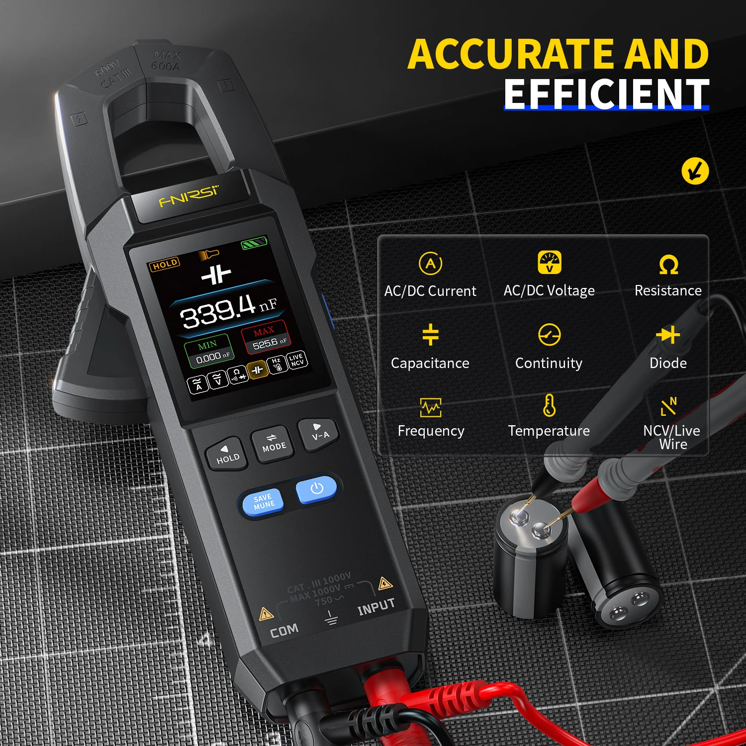 DC AC Current & Voltage Clamp Meter USB Charger 10000 Counts 600A Amperimetric Clamp Tester NCV FNIRSI DMC-100 digital multimeter multimeter tester voltage meter tester