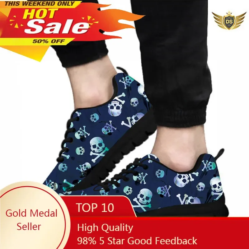 

Gradient Skull Pattern Sneaker For Men Casual Outdoor Sneaker Dark Blue Fashion Skull Shoes Lace-up Vulcanized Shoe