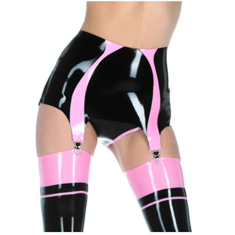 

Latex Gummi Rubber Stocking Suspender Garter Back Open Sweet Sexy Black with Pink Customize 0.4mm (No Briefs)