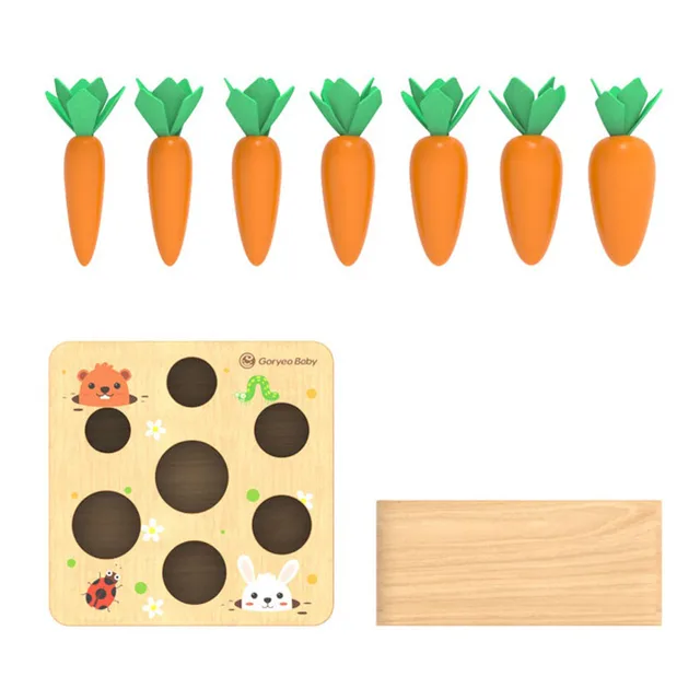 Wooden Toys Baby Montessori Toy Set Pulling Carrot Shape Matching Size Cognition Baby Toy Educational Toy For Children Kids Gift 4