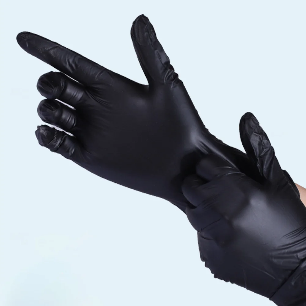 100 Pcs High Quality Black Disposable Gloves S/M/L/XL Elastic Nitrile Gloves Multipurpose Cleaning Work