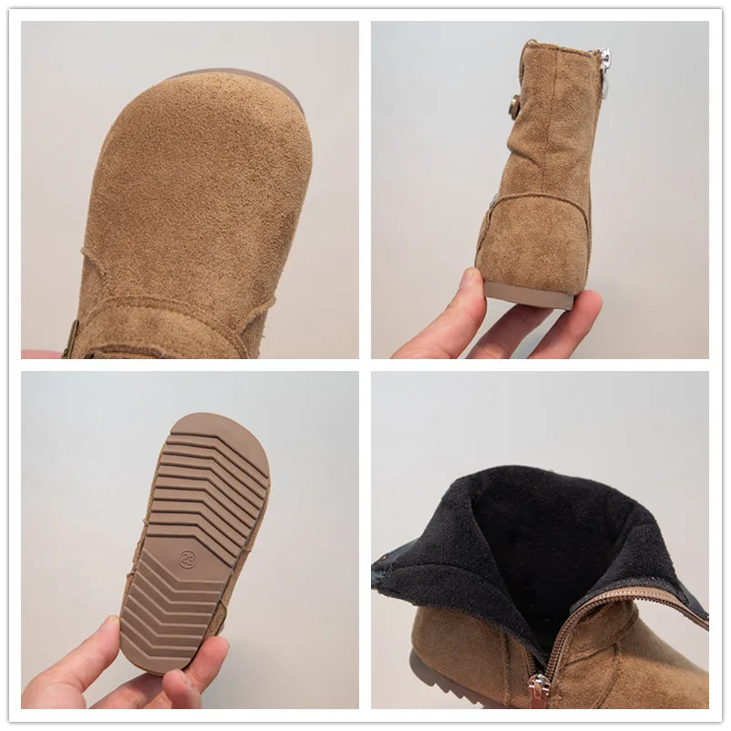 Leather Ankle Boots for Girls with Plush Lining