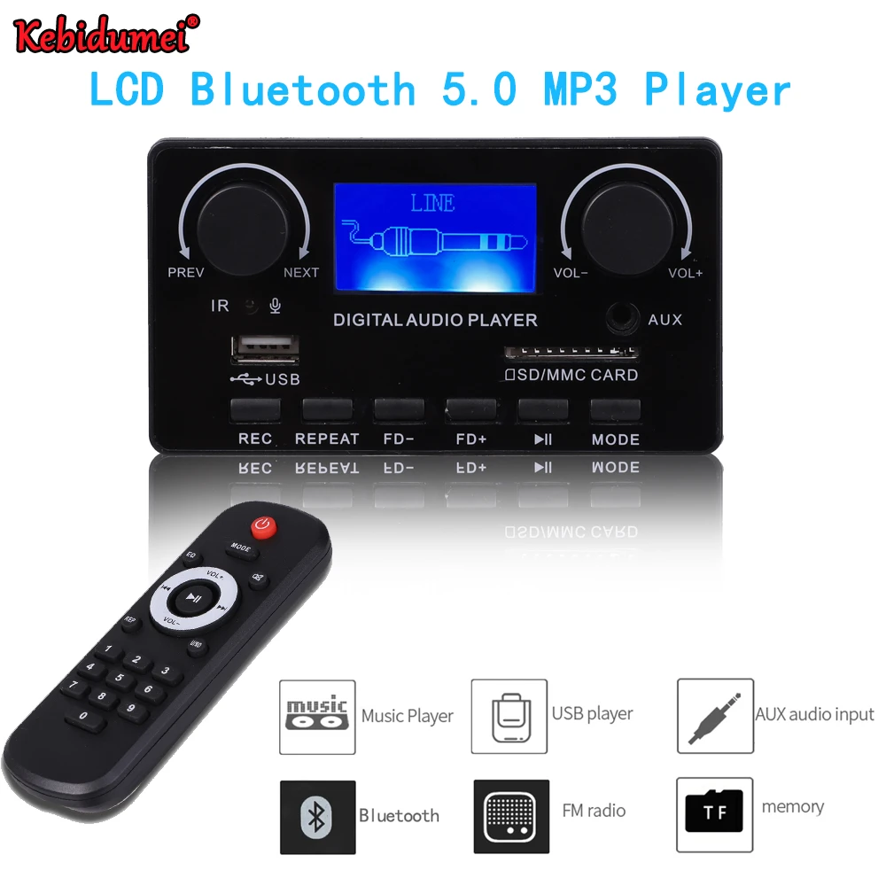 液晶歌詞表示bluetooth 5.0 MP3デコーダボードサポートハンズフリー録音fm dc 12v MP3 wma、wav、ape