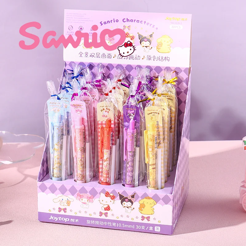 30pcs-kawaii-sanrios-gel-pen-kuromi-melody-cinnamoroll-rotary-cartoon-pressing-signature-gel-pen-student-stationery-kids-gift