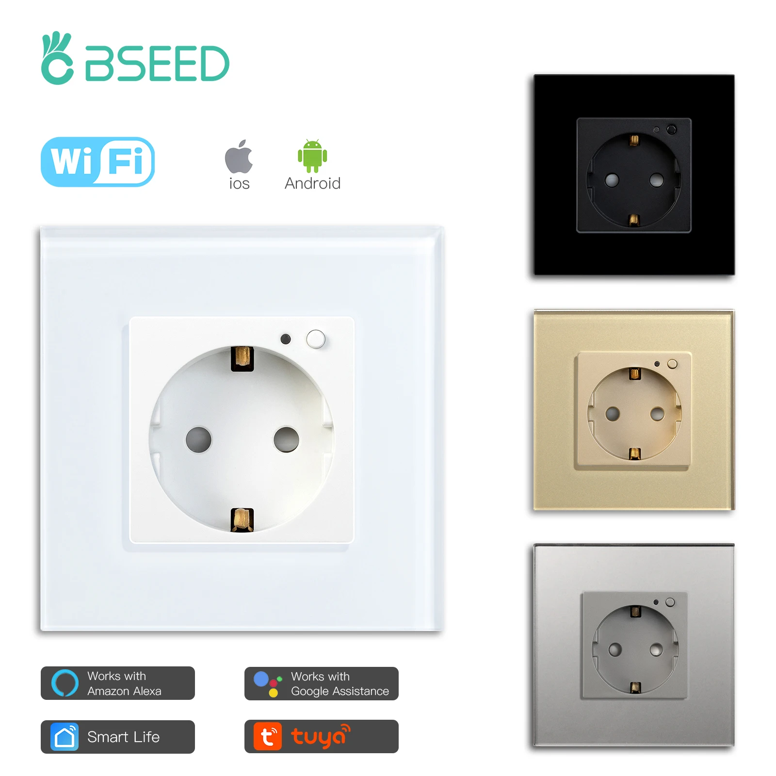 Bseed สมาร์ทซ็อกเก็ต EU มาตรฐาน Wifi Outlet Home Improvement อัจฉริยะปลอดภัย Plug ทำงานร่วมกับ Tuya App Google Alexa ฟังก์ชั่นจับเวลา 1