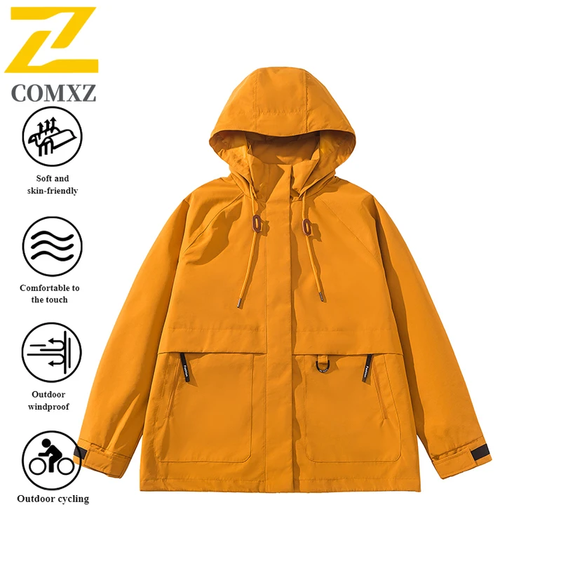 EiAO Jacket Men's Multi-Pocket Work Windproof Waterproof Hooded Outdoor Hiking Coat for Camping Fishing High Quality Casual Wear