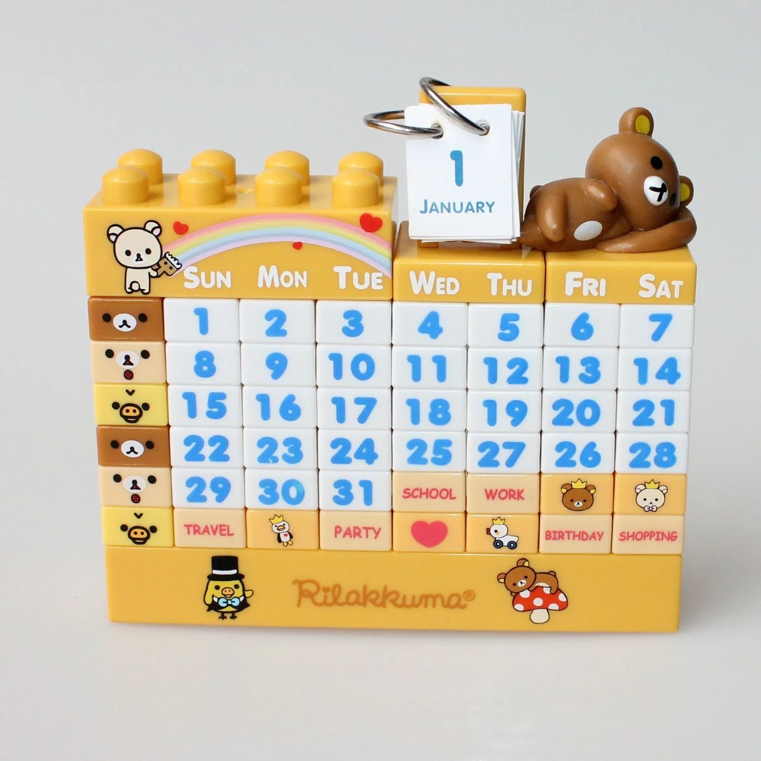 Cute Rilakkuma Kawaii DIY Building Blocks Perpetual Calendar Anime Desktop Calendar Table Decoration Gift