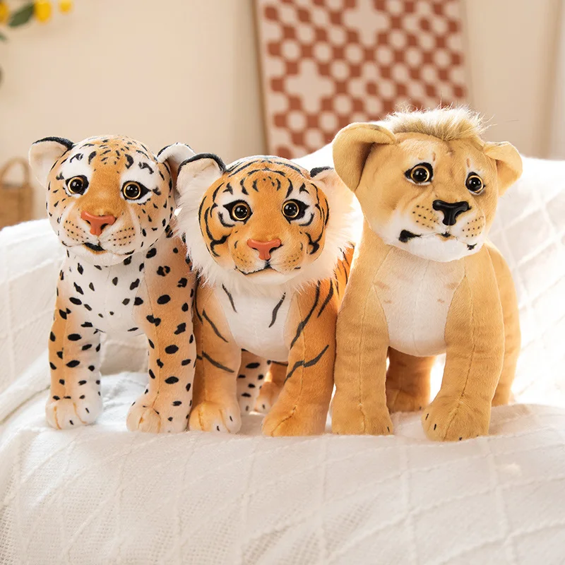 

About 25CM Real Life Lion Tiger Leopard Peluche Toys Lovely Wild Animals Doll Stuffed Soft for Kids Boys Birthday Xmas Gifts