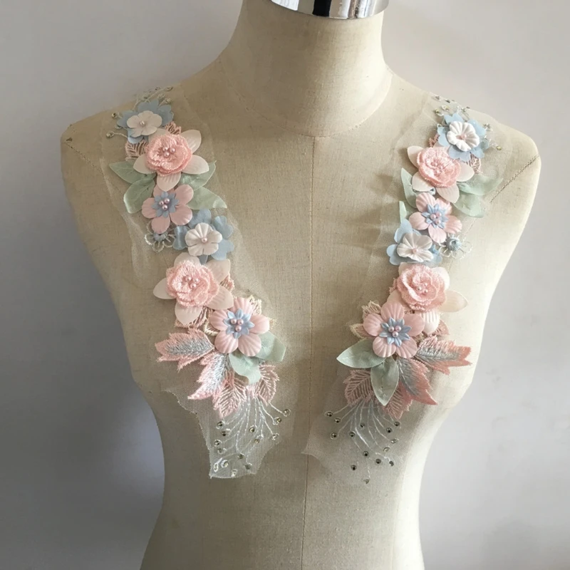 2 Stück Perlen-Blumen-Spitzenbesatz-Applikation, bestickt, zum Nähen, Basteln mit Pailletten für Kostüm, Kragen, Dekoration, DIY-Zubehör – Detail 10