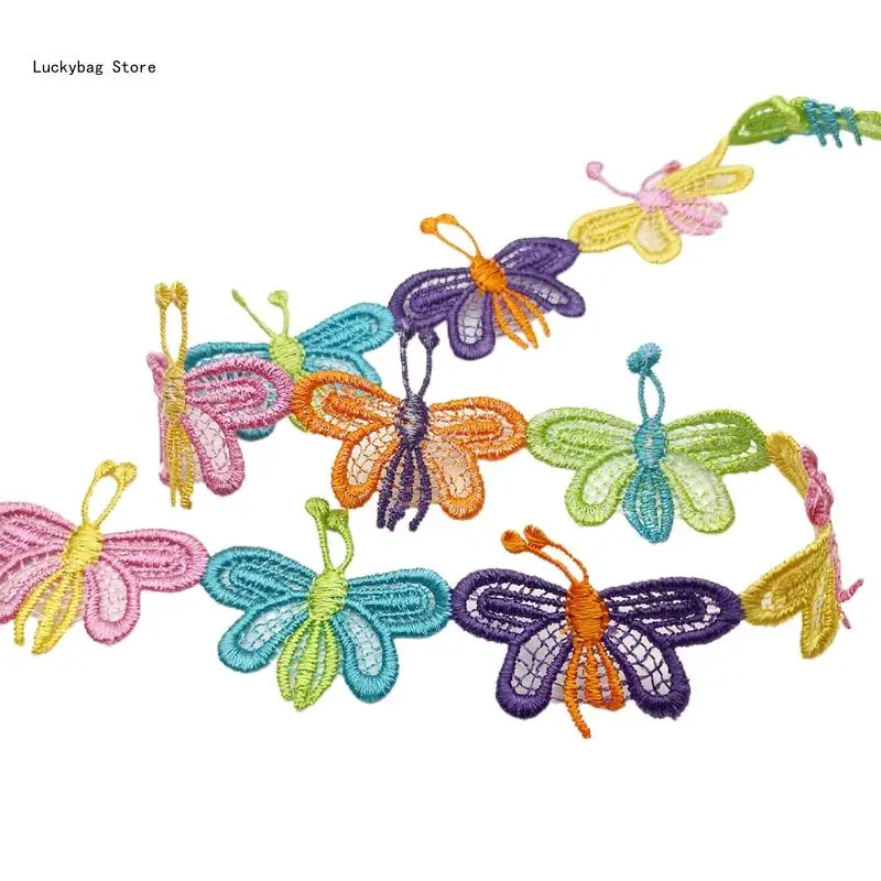 

15 Yards Colorful for Butterfly Decorating Lace Embroidered Trim Ribbon Applique for DIY Sewing Making Craft Supplies Bridal 1.8