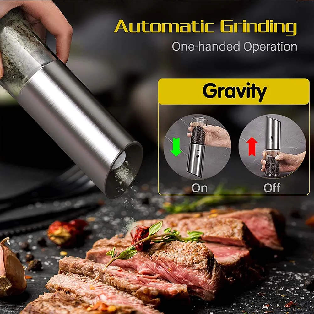 Electric Salt and Pepper Grinder Set USB Rechargeable Eletric Pepper Mill Shakers Automatic Spice Steel Machine Kitchen Tool