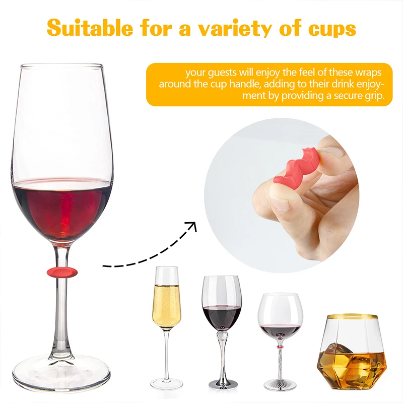 24PCS Silicone Wine Glass Marker Drink Bottle Cup Goblet Label Reusable Mug Marking Tag Recognizer Identification Color Random