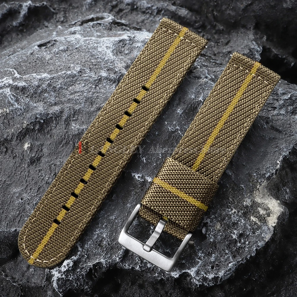 Military Sport Quick Release Nylon Strap with Woven Canvas Fabric, 20mm/22mm - Men's Watchband Bracelet