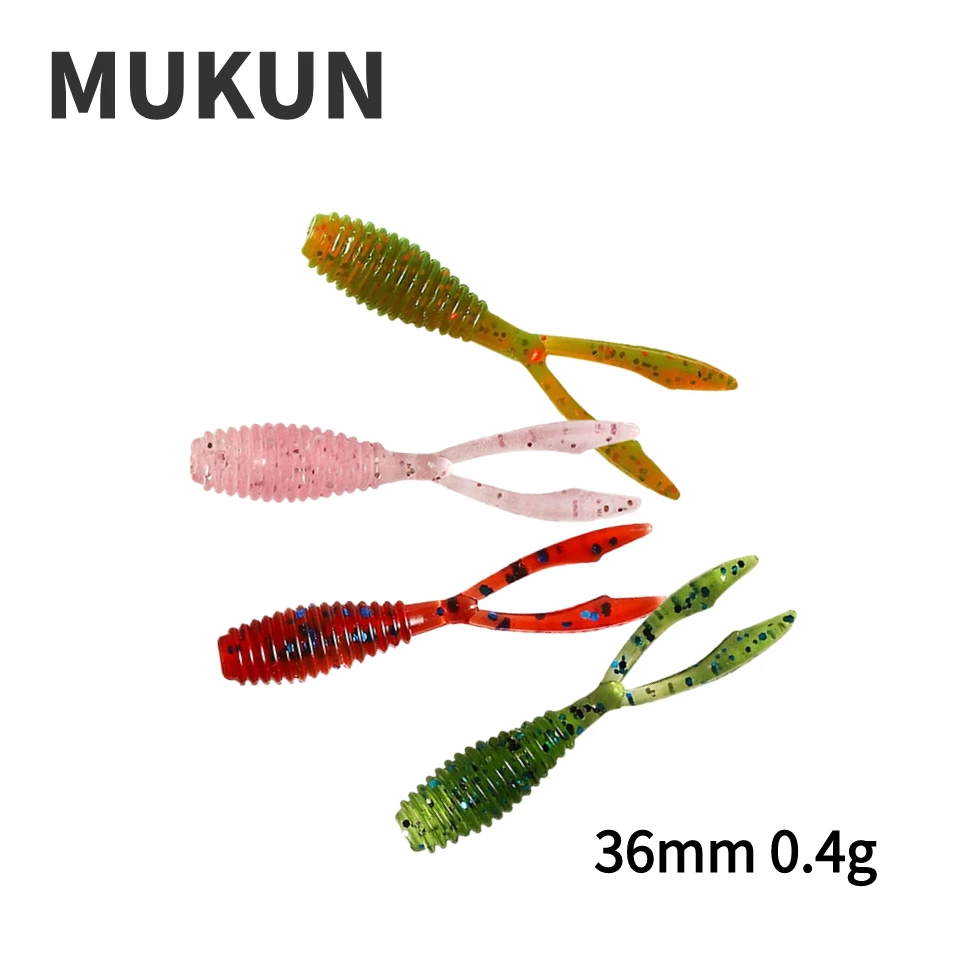 MUKUN AJING Soft Fishing Lures Rockfish 30pcs/lot 0.4g 36mm Twin Tail Artificial Wobbler Ocean Rock Silicone Shad Worm Bait