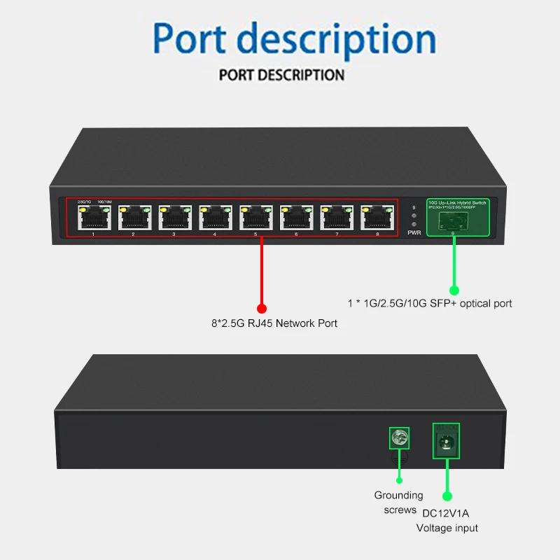 Interruptor de Rede Onti-ethernet Portas 2.5 Gbase-t 10gigabit Uplink Hub Plug And Play Divisor de Internet Fanless 2.5g - Imagem 2