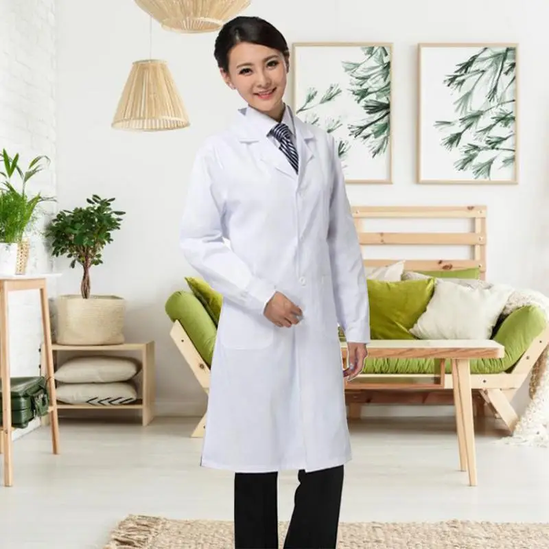 Doctor White Coat Professional Lab Coat Long Sleeve for Women Men Notched Lapel Collar Button Down Medical Nurse Doctor Uniform