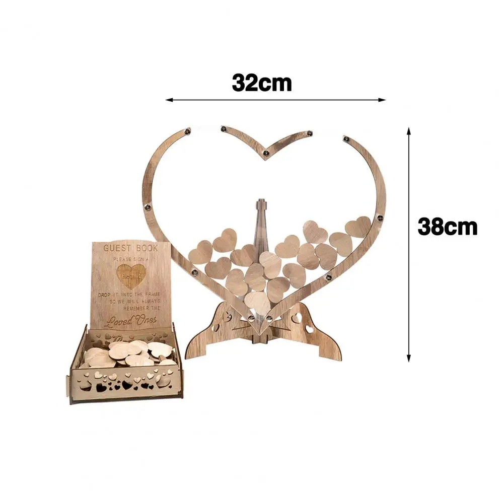 1 Set Wooden Love Heart Ornament with Guest Drop Box Mini Heart Sign Stable Stand Guest Book Wedding Heart-shaped Decoration