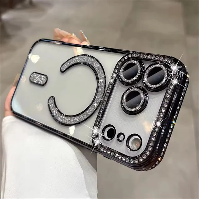 Premium Glitter Rhinestones Phone Case with Magnetic Clear Lens Protector