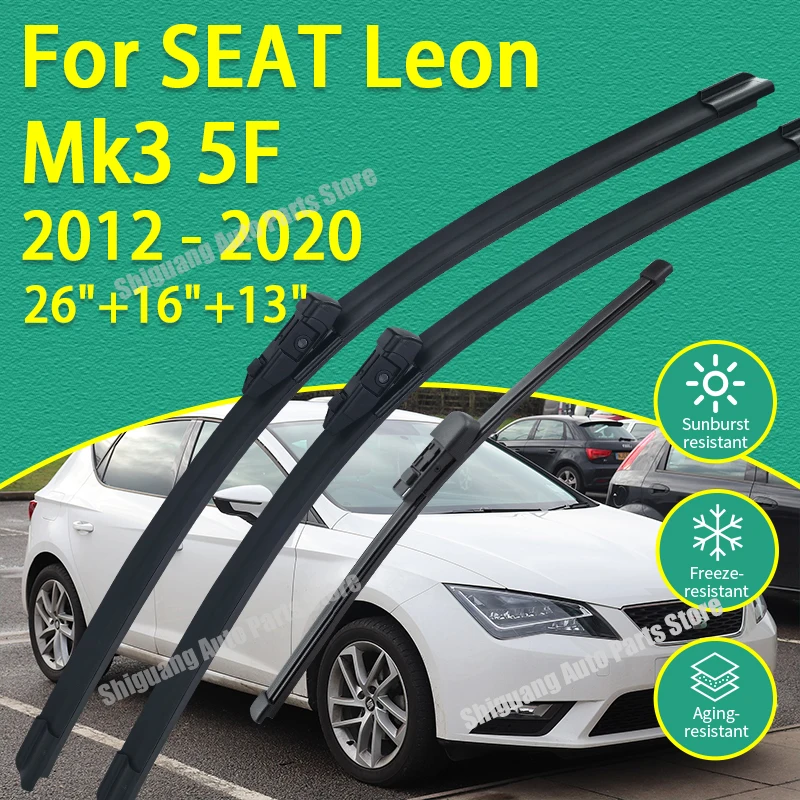 Scheibenwischer mit Silikonbeschichtung vorne und hinten für SEAT Leon Mk3 5F 2012–2020 26 Zoll + 16 Zoll + 13 Zoll, Auto-Wischer-Windschutzscheiben-Windschutzscheiben-Zubehör