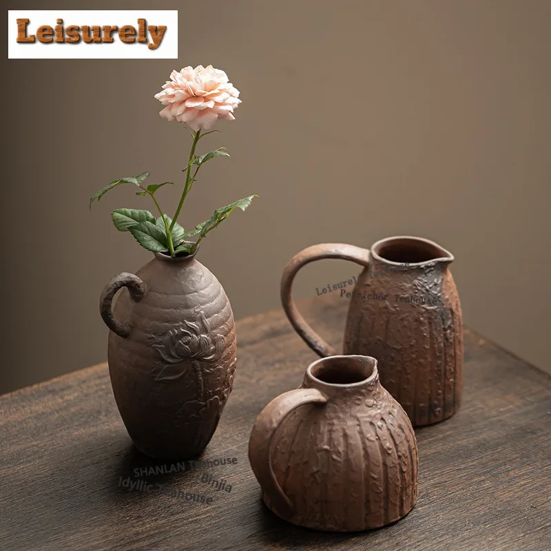 Ancient Style Old Rock Clay Vase Aesthetic Cachepot Terrarium Plant Pot Household Flowerpot Tea Ceremony Accessories Ornaments