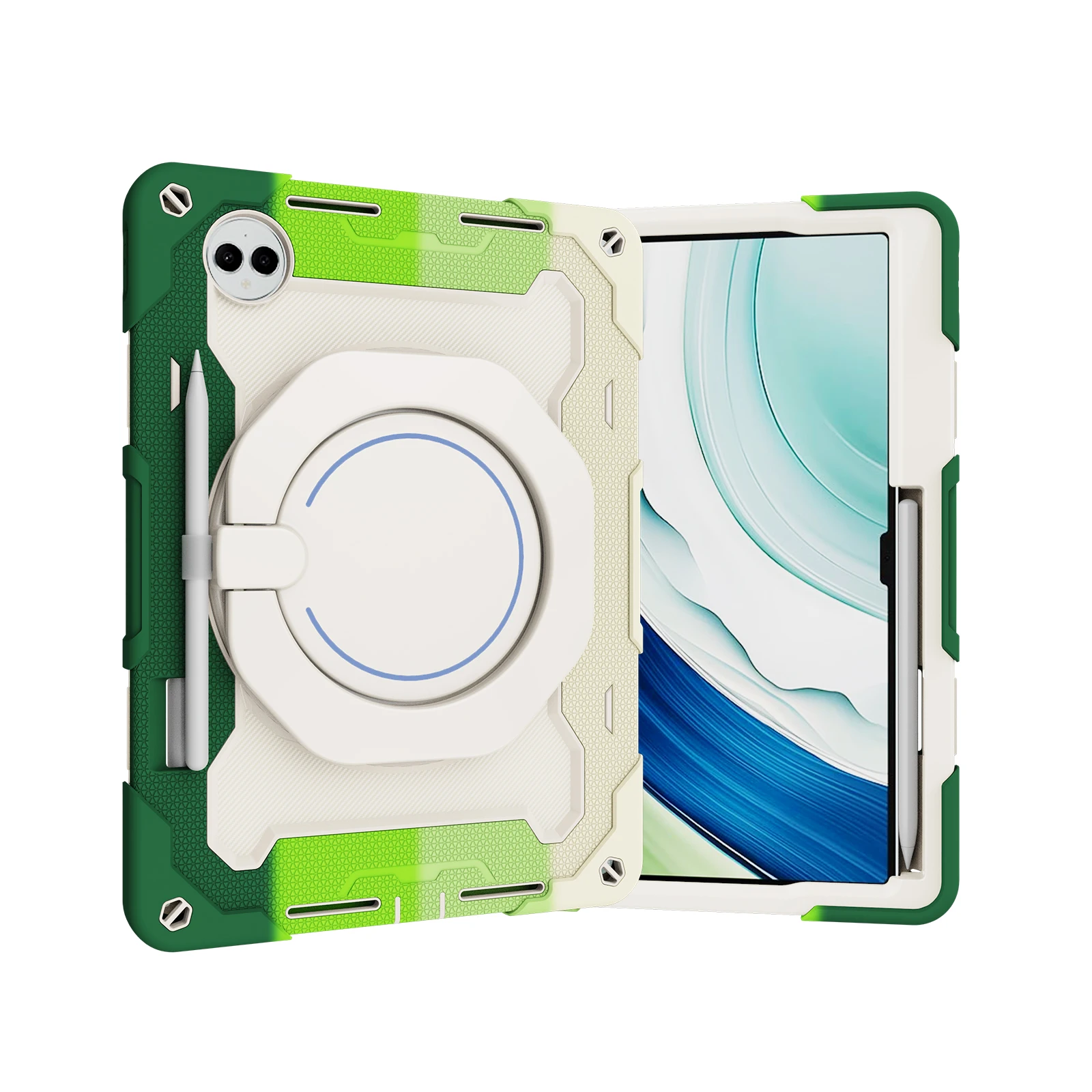 Enhanced Armor Tablet Case with 360° Rotating Stand, Pen Slot & Handle Grip