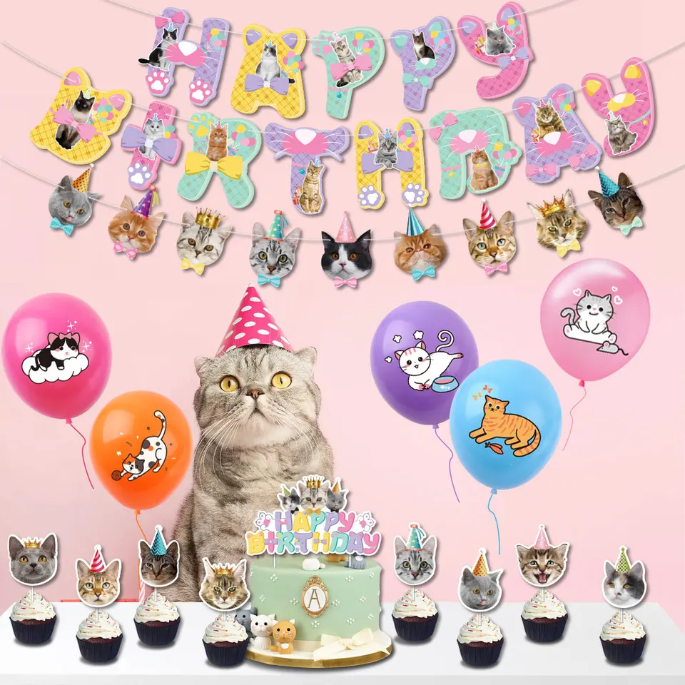 Set Di 10 Palloncini Rosa A Tema Gatto Per Compleanno Bambine, In Lattice E Foil Con Disegni Cartoon, Per Feste E Decorazioni