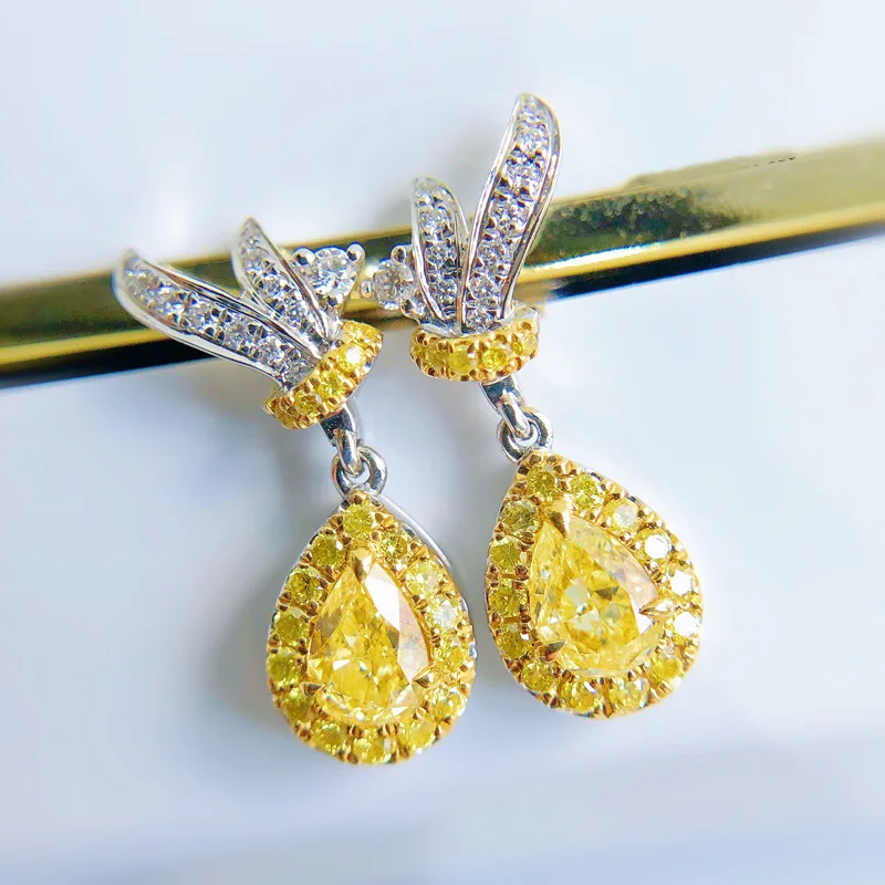 

14K White Gold Jewelry Natural Topaz Gemstone Drop Earring Women Fine Party Aretes De Mujer 14K Gold Yellow Topaz Earring Girls