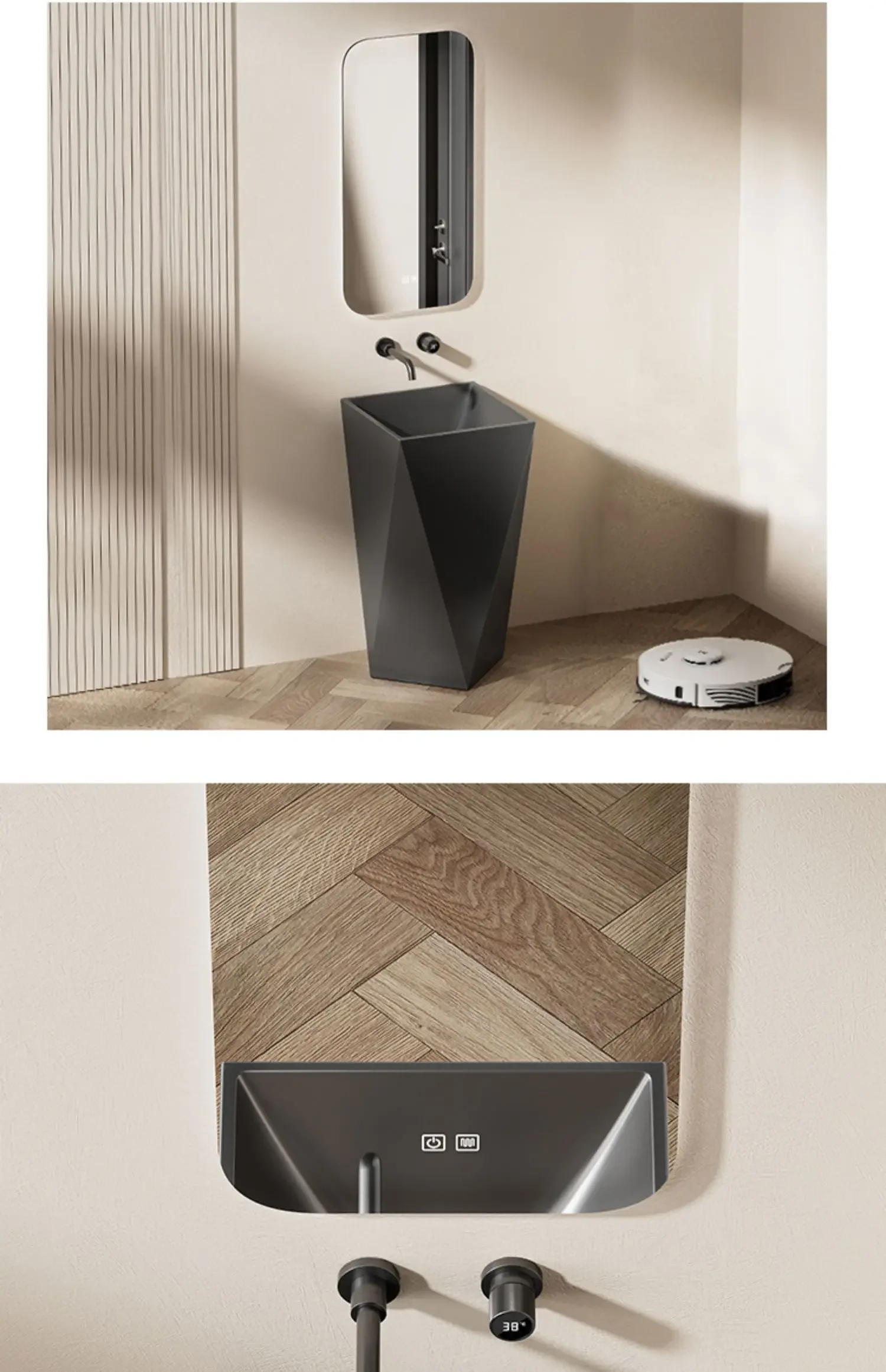 Three-Dimensional Column Wash Inter-Platform Basin Integrated Floor Ceramic Hotel Wash Basin Balcony Single Bathroom