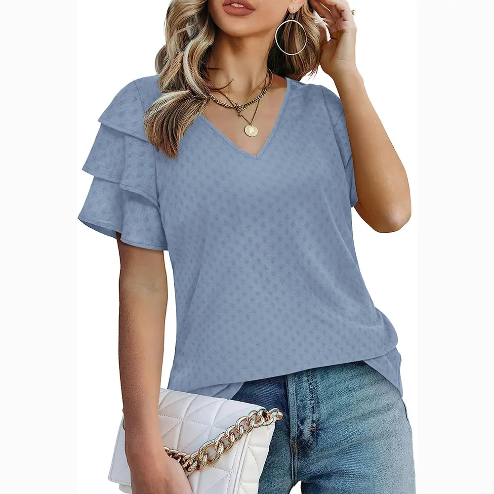 

V-neck Butterfly Sleeve Chiffon Shirts Summer Casual Women Top Clothes Vintage Blusa Feminina Blusas Mujer Elegantes Y Juveniles