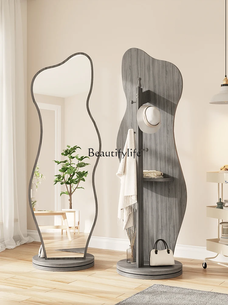 

Special-Shaped Rotating Coat Rack with Mirror Living Room Clothes Rack Integrated Mobile Floor Mirror