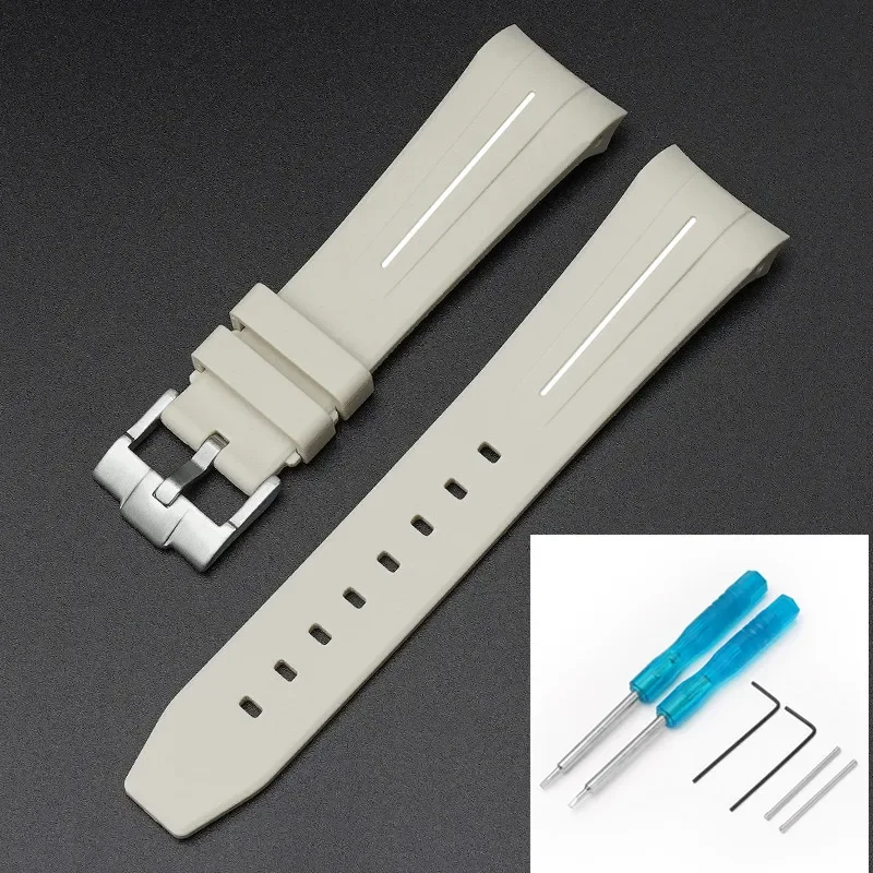 Premium Rubber Strap with Stainless Steel Buckle - 22mm Curved Interface Watch Band