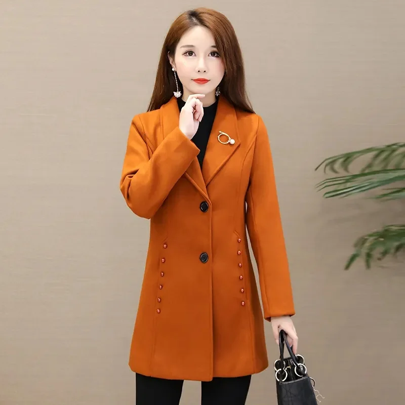 2023 Winter New Woolen Coat Women's Mid length Korean Edition Women's Thickened Slim Fit Show Thin Autumn and Winter Woolen Coat