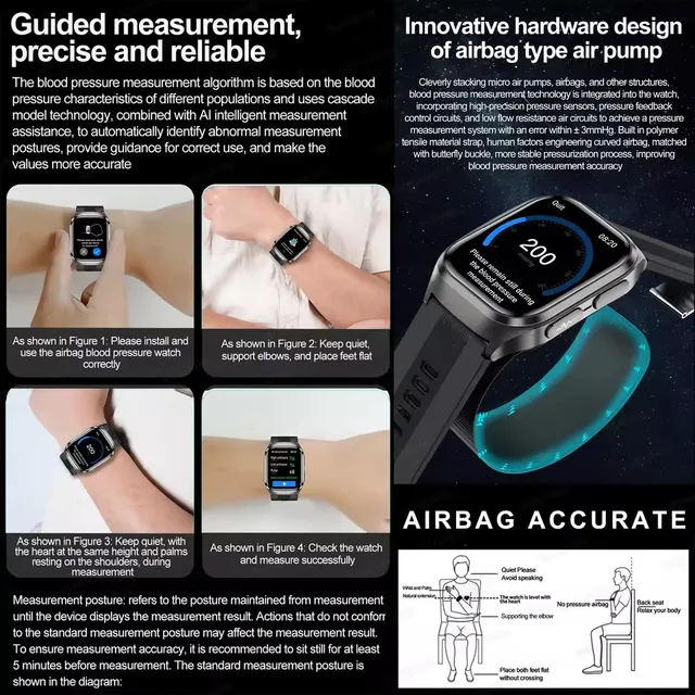 2026 New Upgrade AI Diagnostic  Airbag  Precise Blood Pressure Health SmartWatch Uric Acid ECG Blood lipids Smartwatch Men Women 2
