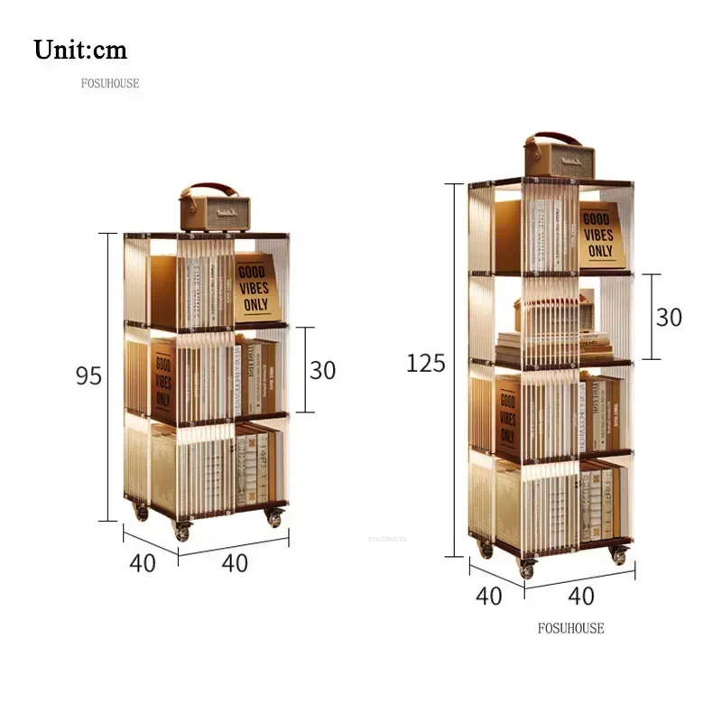 Nordic Acrylic Rotating Bookcases Movable Bookshelf Storage Rack Multi-functional Creative Living Room Book Shelf Display Stand
