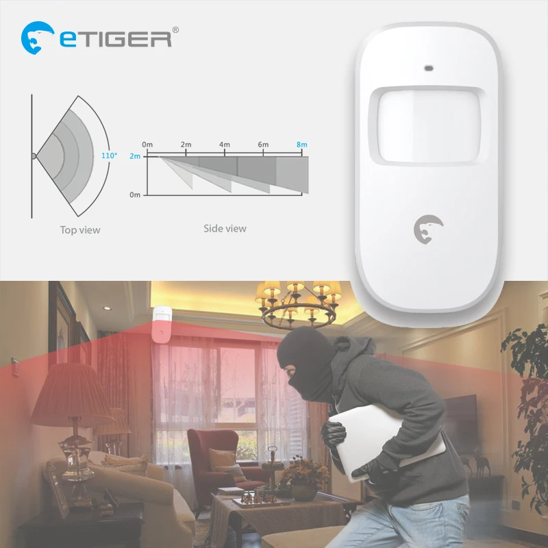 eTiger S3B Wireless Home Security GSM Alarm System IOS Android APP Remote  Control RFID Card PIR Sensor Door Sensor kit