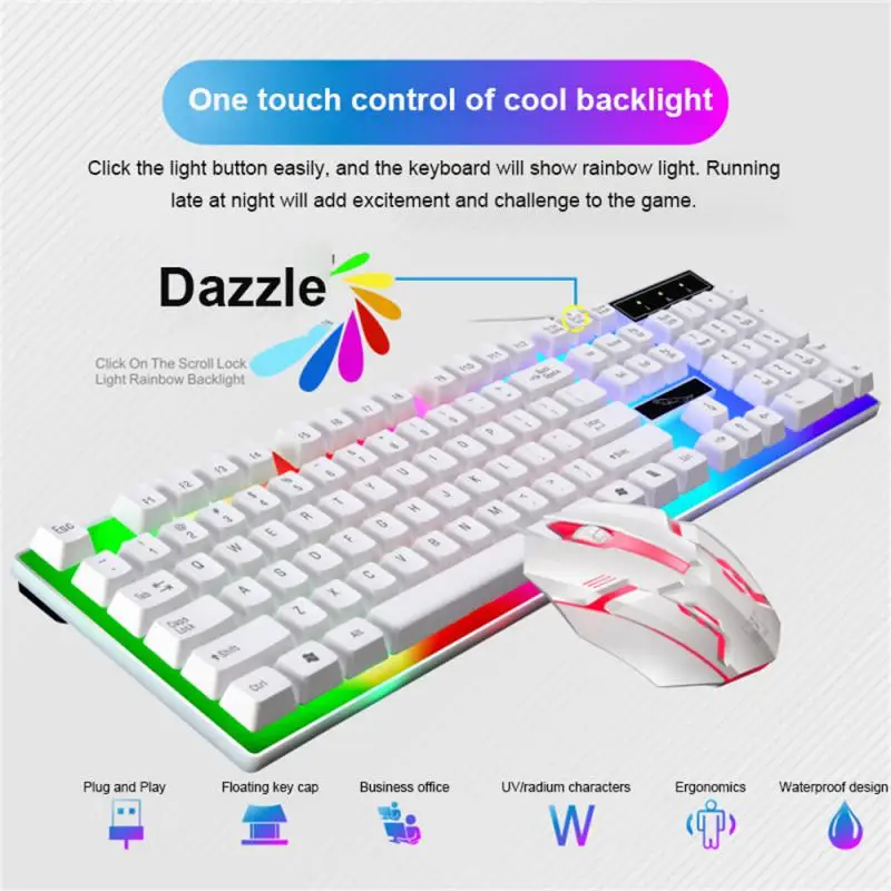 G21B 유선 키보드 및 마우스 세트, USB 발광 기계식 키보드 및 마우스 세트, PC 노트북 컴퓨터 게임 사무실용