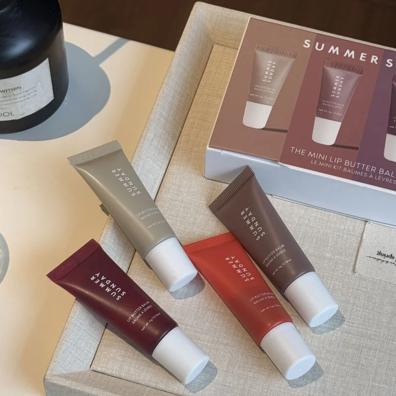 Lip Glaze 4pcs Summer Lip Glaze Set Vanilla Long-lasting Moisturizing Non-sticky High-gloss Color Lipbalm