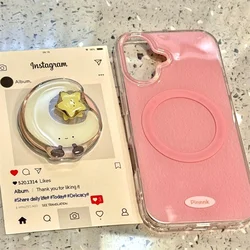 Magnetic Pleated Pink Phone Case with Rotating Star Moon Bracket for iPhone 12 Mini (SMT1873 Color)